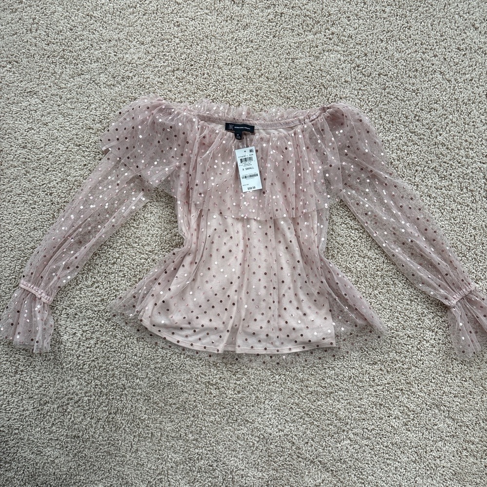 INC International Concepts Sheer Pink Polka Dot Blouse